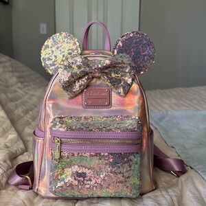 Disneyland Loungefly Pink “EARidescent” Backpack and Ear Set - EUC